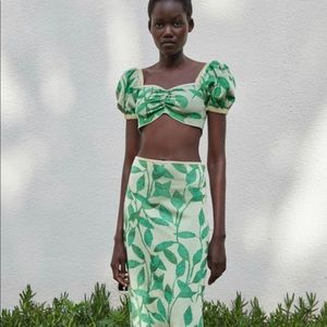 Zara Green Cropped Knit Top